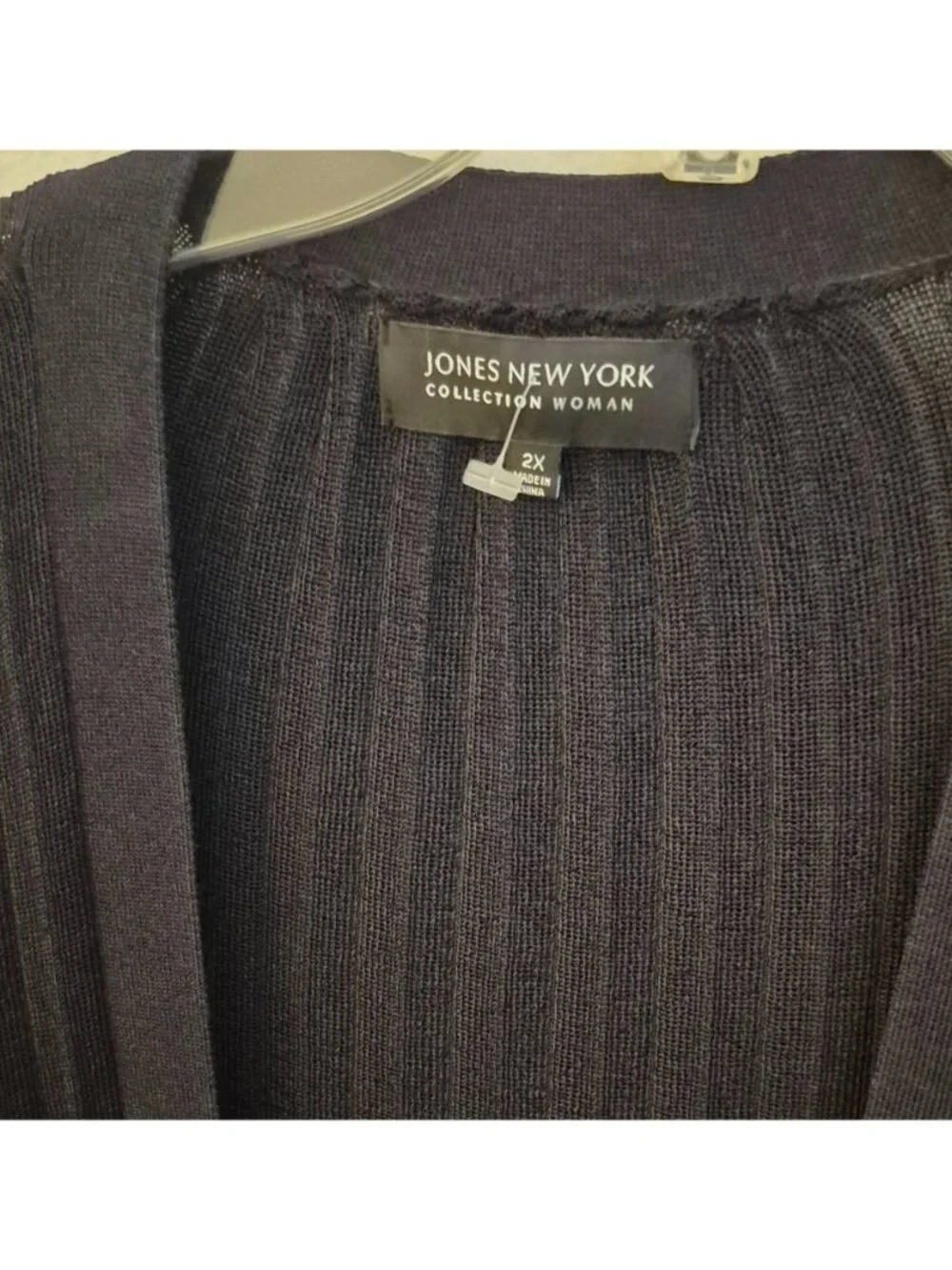 Jones New York Black Ribbed Rayon Blend Long Sleeve Cardigan 2X NWT